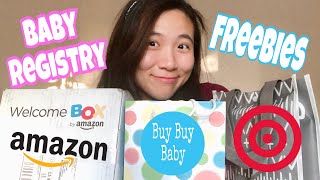 Unboxing Baby Freebies  Amazon  Target  Buy Buy Baby registry bag amp box review [upl. by Adnof]