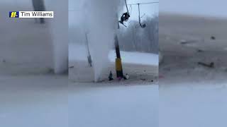 Pipe bursts under lift blasting skiers with freezingcold water in 7degree weather at NC resort [upl. by Enelrihs]