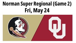 2024 May 24  Softball  Florida State vs 2 Oklahoma  Norman Super Regional Game 2  20240524 [upl. by Alexina584]