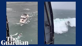 US Coast Guard rescues man after yacht flipped over by huge wave [upl. by Bigelow]