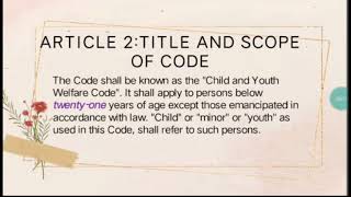 PRESIDENTIAL DECREE NO603 THE CHILD AND YOUTH WELFARE CODE✨ [upl. by Anuayek]