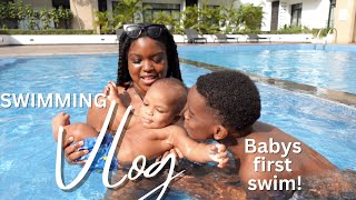 BABYS FIRST SWIM  ROCHELLE VLOGS [upl. by Nodmac847]