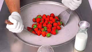 Strawberry Ice Cream ASMR  how to make fresh Strawberries to Ice Cream Rolls  Street Food Style [upl. by Halimaj333]