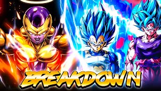 Dragon Ball Legends BREAKING DOWN LF BLUE KAIOKEN GOKUEVOLUTION BLUE VEGETA AND GOLDEN FRIEZA [upl. by Yornek]