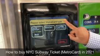 How to buy regular MetroCard NYC TRAIN How to buy NYC Subway Ticket MetroCard in 2021 [upl. by Miles]