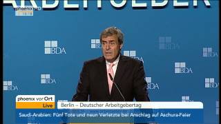 Deutscher Arbeitgebertag Ingo Kramer zur deutschen Wirtschaft am 04112014 [upl. by Kilk91]