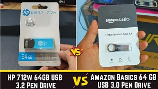 HP 712w 64GB vs Amazon Basics 64 GB USB 32 Pen Drive detail comparison  speed test [upl. by Latini629]