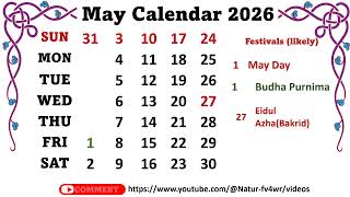 May Calendar 2026 maycalender2026 [upl. by Gloria328]