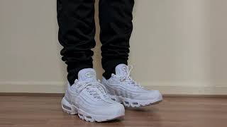 Nike Air Max 95 Essential Triple White  On Foot [upl. by Assilana584]