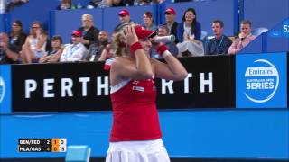 Federer accidentally gets hit by Bencic  Mastercard Hopman Cup 2017 [upl. by Lean]