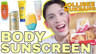 MY TOP 5 BODY SUNSCREEN BRANDS  JOLLIBEE MUKBANG  SIR LAWRENCE [upl. by Deerc]