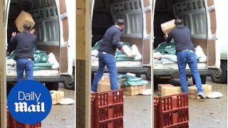 Hermes driver captured chucking fragile parcels into van [upl. by Narruc]