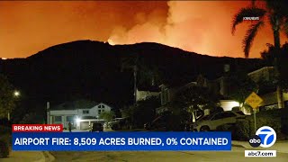 Trabuco Canyon fire burns more than 8500 acres evacs in effect [upl. by Kihtrak]