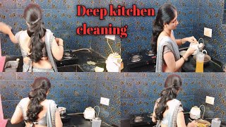 My Deep Kitchen Cleaning vlogs  Work from home vlogs Indian Housewife  saree vlogs [upl. by Romney]