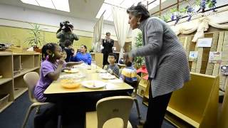 Sen Barbara Boxer visits Head Start center to talk importance of vaccinations in Emeryville Calif [upl. by Schulze]