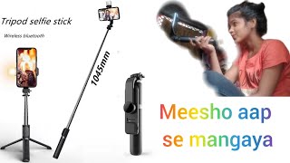 meesho tripod selfie stick with light wireless Bluetooth Rs180 full review [upl. by Anairotciv]