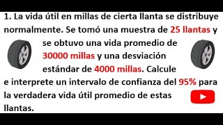 Estimación por intervaloparte 1 UNIMINUTO La vida útil en millas de cierta llanta se distribuye [upl. by Rebor]