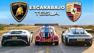 Lambo Aventador SV vs 911 GT3 RS vs Escarabajo Tesla ARRANCONES [upl. by Cattier834]