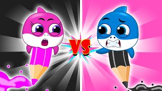 Pink VS Black Challenge Song  Baby Shark Funny Stories  More Nursery Rhymes [upl. by Glassman307]