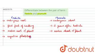 Differentiate between the pair of term Radicle and plumule  6  THE FLOWER  BIOLOGY  ICSE [upl. by Darra]