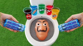 Salvador Dali Mask VS Popular Sodas  Fanta Coca Cola Sprite Mtn Dew and Mentos in the toilet [upl. by Nahsyar85]