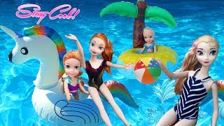 POOL FUN  Elsa and Anna Toddlers Pool Party amp Waterpark Family  Play  Barbie  Dolls  Ep 488 [upl. by Cinimod]