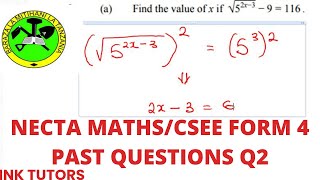 NECTA FORM 4 NECTA MATHS 2020 CSEE MATHS PAST PAPERnecta form 4 maths past papers 2019 Q2 [upl. by Nirej]