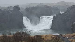 VOLCANO LANDSCAPES Hjálparfoss Waterfall in SouthCentral ICELAND on a seriously miserable Day [upl. by Jessen]