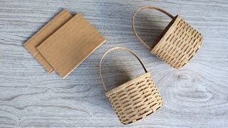 REALISTIC MINI BASKET FROM CARDBOARD  DIY Handmade Cardboard Craft  Best Display Ideas [upl. by Odessa]