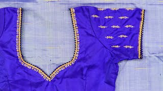 Very easy bead embroidery with thread work on stitched blouse  DIY [upl. by Norrv]