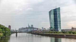 Hyperlapse of Frankfurt skyline featuring the modern ECB headquarters skyscraper Frankfurt am Main [upl. by Ancilin]