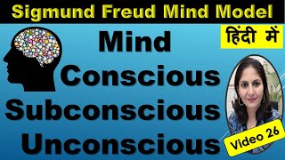 Conscious Unconscious Subconscious Mind Model Sigmund Freud Theory of Personality Hindi Monica Josan [upl. by Llehctim]