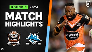 NRL 2024  Wests Tigers v Sharks  Match Highlights [upl. by Etnor]