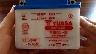 yuasa battery YB4LB unboxing [upl. by Aneerb980]