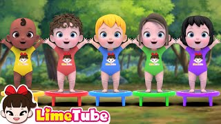 Five Little Monkeys Jumping On The Bed more Nursery Rhymes  Kindergarten  LimeAndToys [upl. by Gnad776]