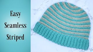 How to Crochet a Striped Beanie with NO Seam  Easy Crochet Tutorial [upl. by Ruhtua]