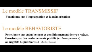 1 Les modèles didactiques transmissif et behavioriste [upl. by Akahc490]