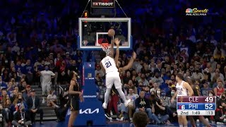 Joel Embiid Baptizes Jarrett Allen On Wild Dunk 😱 [upl. by Ahsyad]