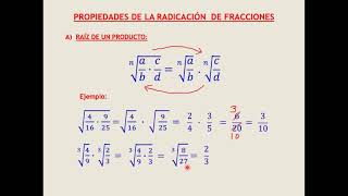 RADICACION DE FRACCIONES O NUMEROS RACIONALES  PROPIEDADES MATEMÁTICA [upl. by Ayenat]