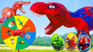 SPIDERMAN THE NEW TREX MOD VS VENOM IRON MAN HULK CAPTAIN AMERICA Super Hero Dinosaurs Fight [upl. by Aileduab]