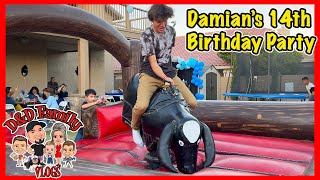 DAMIANS 14TH BIRTHDAY PARTY  BULL RIDING  DampD FAMILY VLOGS [upl. by Marthena]