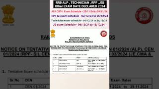 ALP TECHNICIAN RPF JE amp OTHER EXAM DATE DECLARED 2024 ALP TECHNICIAN RPF JE EXAM DATE NOTICE rrb [upl. by Robillard397]