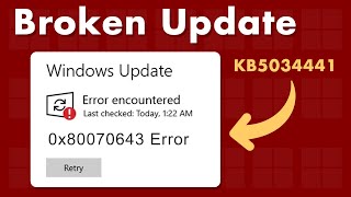 Windows 10 KB5034441 update fails to install  Error 0x80070643 [upl. by Kiraa]