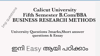 Calicut University Fifth Semester BComBBA Business research methods University questions [upl. by Lebama]