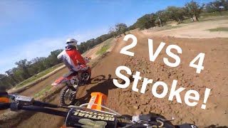 125 2 Stroke VS 250 4 Stroke Dirt Bikes On The Track [upl. by Thekla]