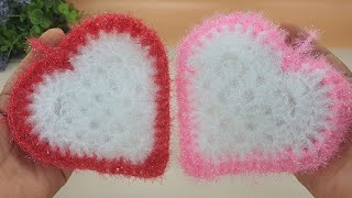 수세미코바늘 왕초보 왕하트 수세미 뜨기 crochet coaster [upl. by Dhruv]