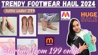 Huge Footwear Haul  meesho juttis under 299  Jutti Haul Max flip flops under 199 Beach slippers [upl. by Aztilem]