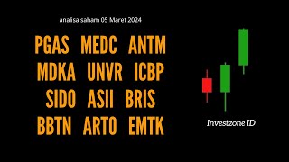 Analisa Saham 5 Maret 2024 PGAS MEDC ANTM MDKA UNVR ICBP SIDO ASII BRIS BBTN ARTO EMTK [upl. by Aerahs796]