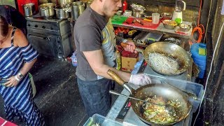 Pad Thai Rice Noodles with Egg Chicken and Veggies Street Food in Kiev Ukraine [upl. by Ardnait]