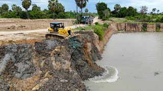 Nice Processing Landfill Large Scale Into Deeply Big Pond Use Technique Bulldozer and Dump Trucks [upl. by Newlin]